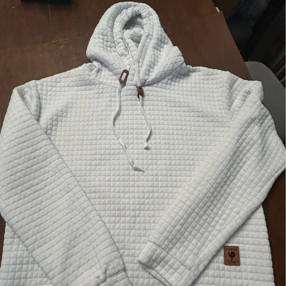 Vogue Men’s White pullover hoodie waffle style size Large Textured Hoodie - Picture 10 of 11